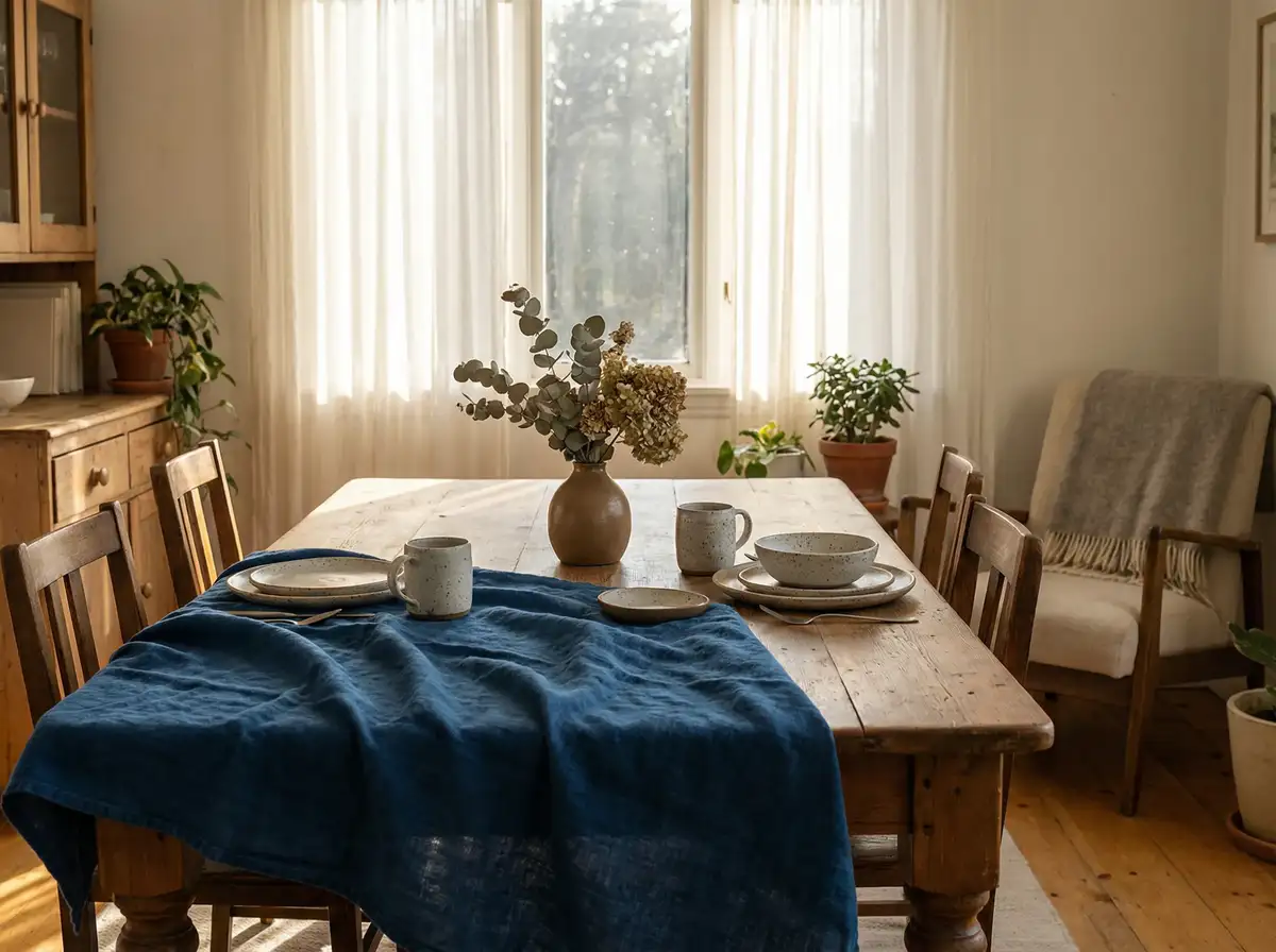 手染靛蓝桌布 - 植物染餐桌布艺 | 麻豆传媒